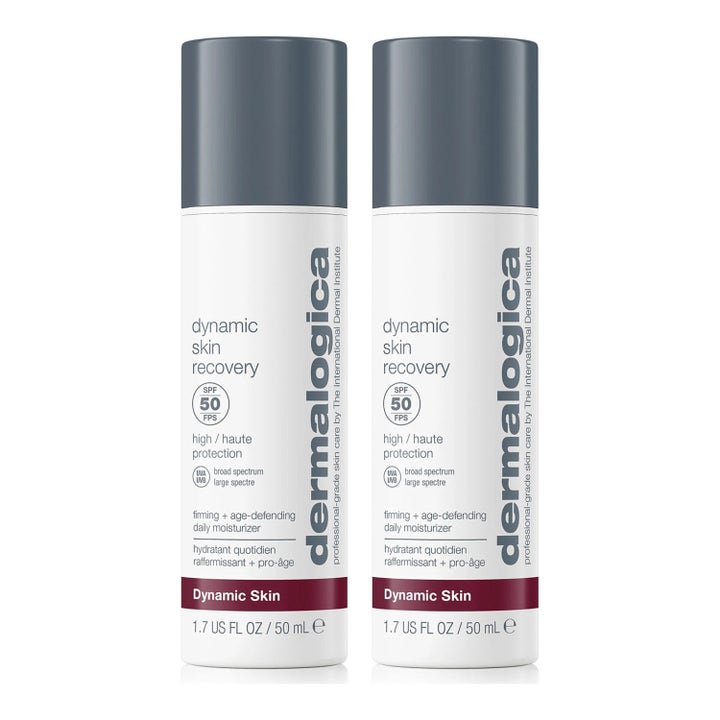 Dermalogica Dynamic Skin Recovery SPF 50 50 ml oppstrammende dagkrem i to hvite sylindriske flasker med grå korker