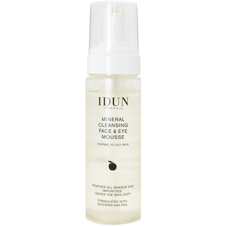 IDUN Minerals Mineral Cleansing Face & Eye Mousse 150ml rensende ansiktsmousse i klar pumpeflaske med hvit dispenser