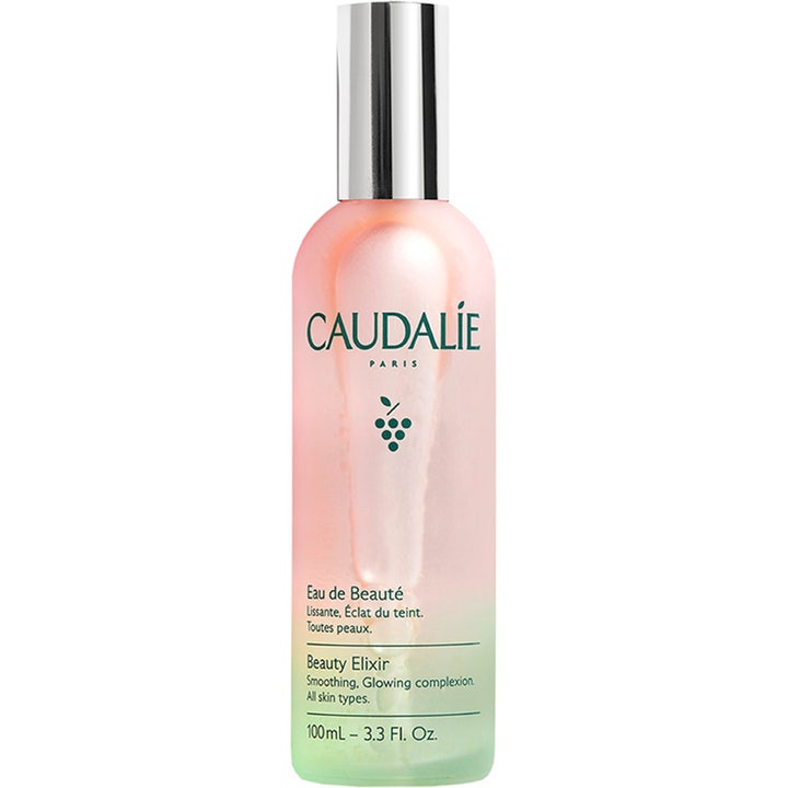 Caudalie Beauty Elixir 100 ml glødgivende ansiktsspray i frostet glassflaske med sølvfarget kork