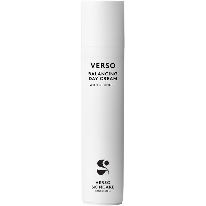 Verso Balancing Day Cream 50ml styrkende dagkrem med Retinol 8 i en hvit minimalistisk sylinderformet flaske
