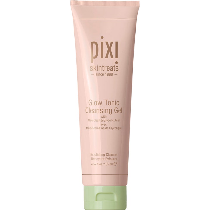 Pixi Glow Tonic Cleansing Gel 135 ml eksfolierende rensegel med glykolsyre for glød i ferskenfarget tube med grønn kork