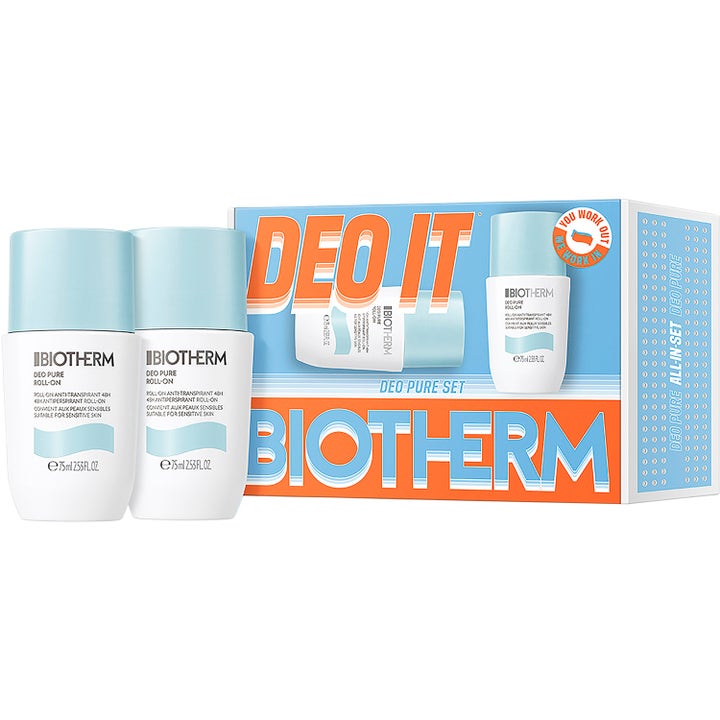 Biotherm Deo Pure Roll-On 2 x 75 ml antiperspirant som gir friskhet med to hvite flasker og en blå og oransje eske