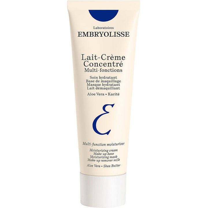 Embryolisse Lait-Crème Concentré ansiktskrem med aloe vera og sheasmør i en hvit tube med blå detaljer.