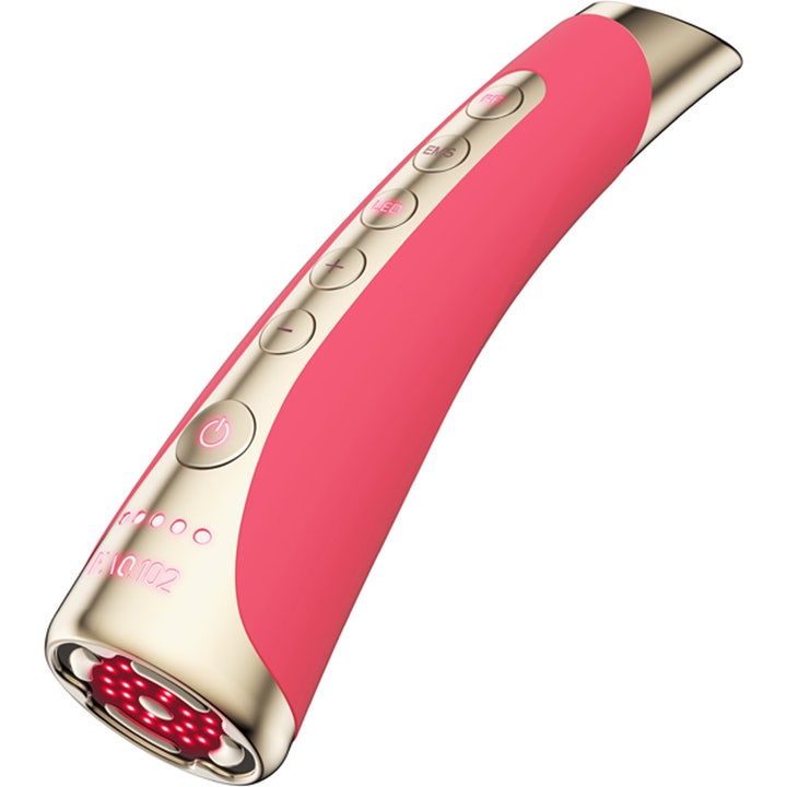 FAQ Swiss FAQ 102 LED-Pulse Facial Device Pink Ruby 1 stk hudpleieenhet i rosa og gull med rødt LED-lys