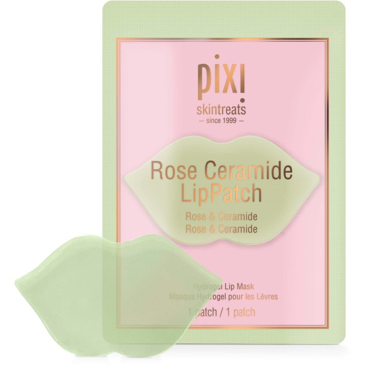 Pixi Rose Ceramide LipPatch 1 stk fuktighetsgivende leppemaske med lysegrønn hydrogel-patch og rosa forpakning