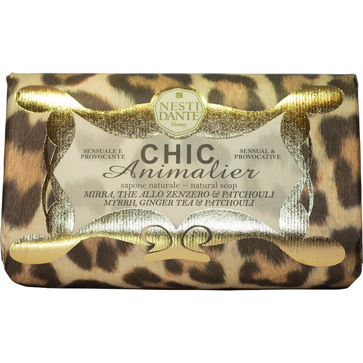 Nesti Dante Chic Animalier 250g naturlig såpe i leopardmønstret papiremballasje med elegante gulldetaljer