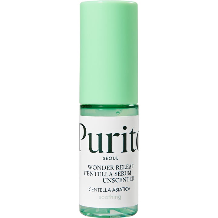 Purito Wonder Releaf Centella Serum Unscented 60ml beroligende ansiktsserum i klar flaske med lysegrønt lokk