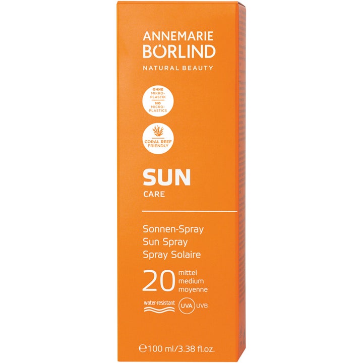 Annemarie Börlind SUN Sun Spray 100 ml vannresistent solkrem i oransje eske med SPF 20 og UVA-beskyttelse