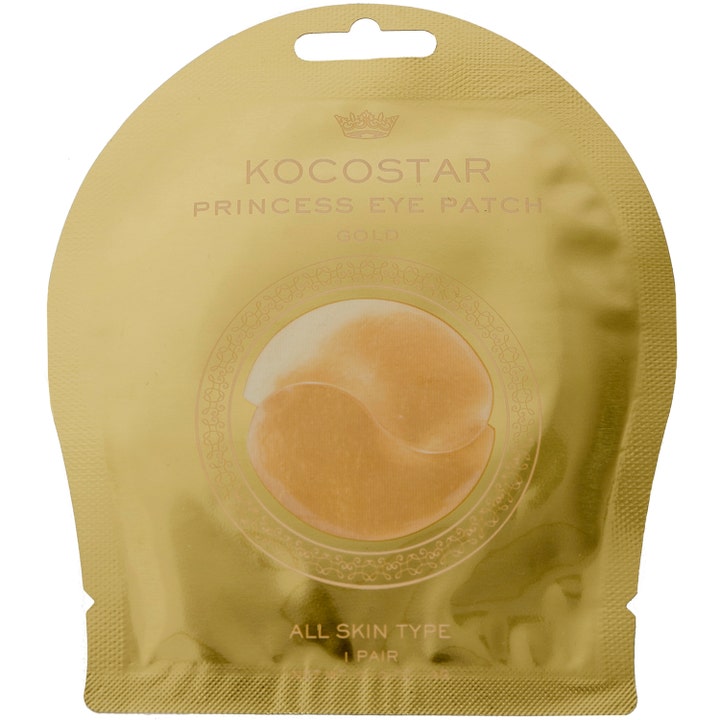 Kocostar Princess Eye Patch Gold 1 par pleiende øyemasker i gullfarget pose med skimrende hydrogel-patches.