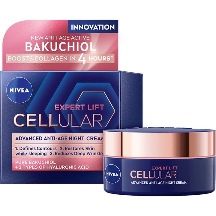 NIVEA Cellular Expert Lift 50 ml anti-age nattkrem med bakuchiol i mørkeblå krukke med rosegullfarget lokk