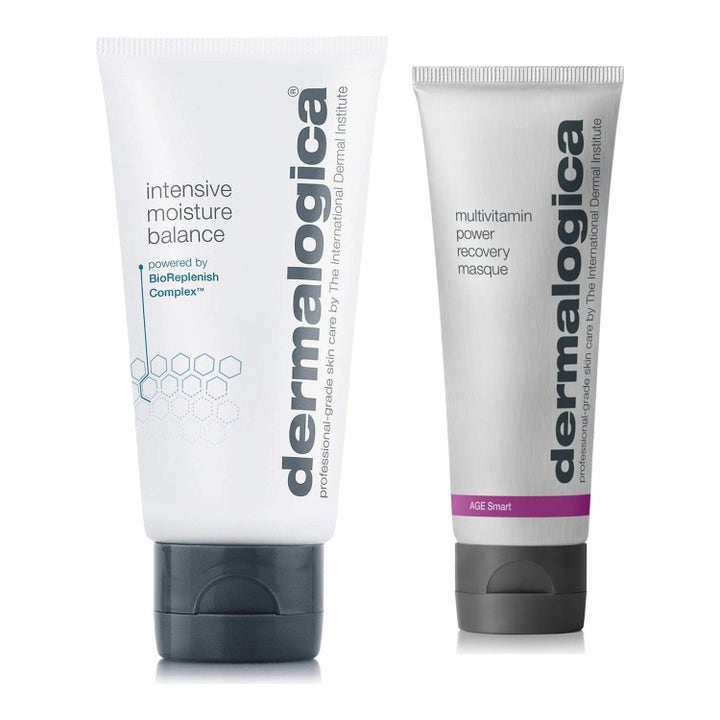 Dermalogica Intensive Moisture Balance og Multivitamin Power Recovery Masque 75 ml gir fuktighet og pleie i hvite tuber.