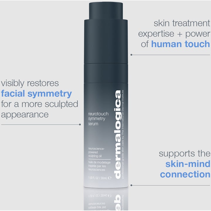 Dermalogica Neurotouch Symmetry Serum 30 ml skulpturerende ansiktsserum i mørkeblå flaske for økt ansiktssymmetri.