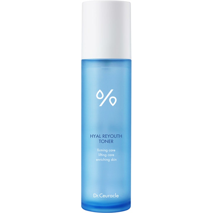 Dr.Ceuracle Hyal Reyouth Toner 120ml fuktighetsgivende toner som gir fasthet i en frostet blå flaske med hvitt lokk