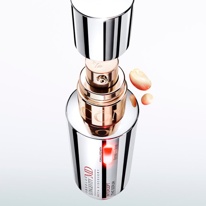 Lancôme Absolue Longevity MD Intercept The Serum 50 ml hudfornyende serum i sølvflaske med kremete dråper