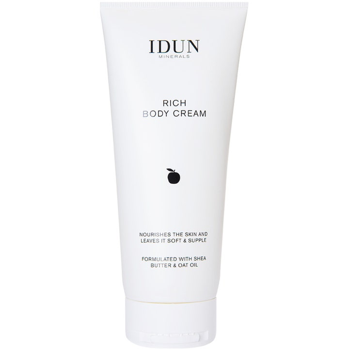IDUN Minerals Rich Body Cream 200 ml fuktighetskrem i hvit tube med sheasmør som gir myk og smidig hud