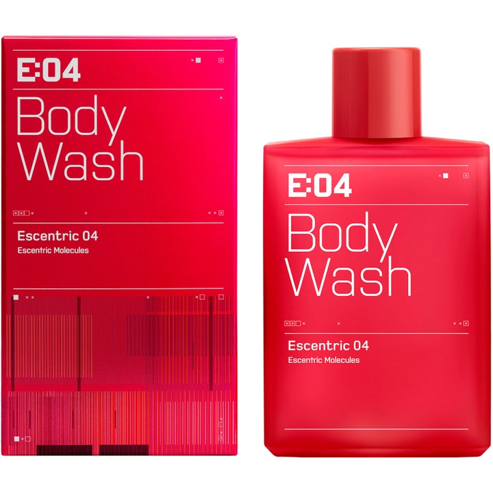 Escentric Molecules Escentric 04 Body Wash 200 ml dusjsåpe i rød flaske med matchende ytteremballasje