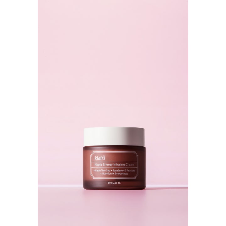 Klairs Maple Energy Infusing Cream 60 g nærende ansiktskrem i brun frostet glasskrukke med hvitt lokk