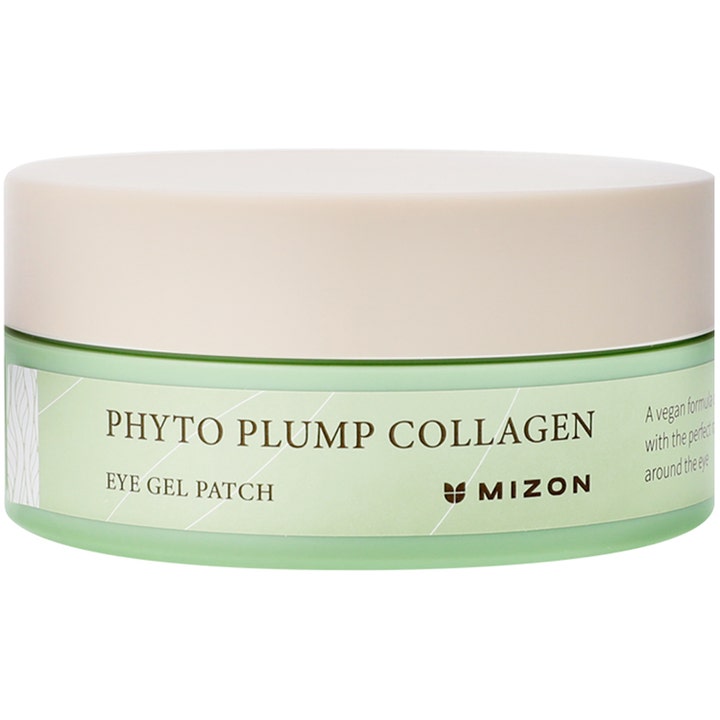 Mizon Phyto Plump Collagen Eye Gel Patch 60 stk fuktighetsgivende øyepatcher i lysegrønn krukke med beige lokk
