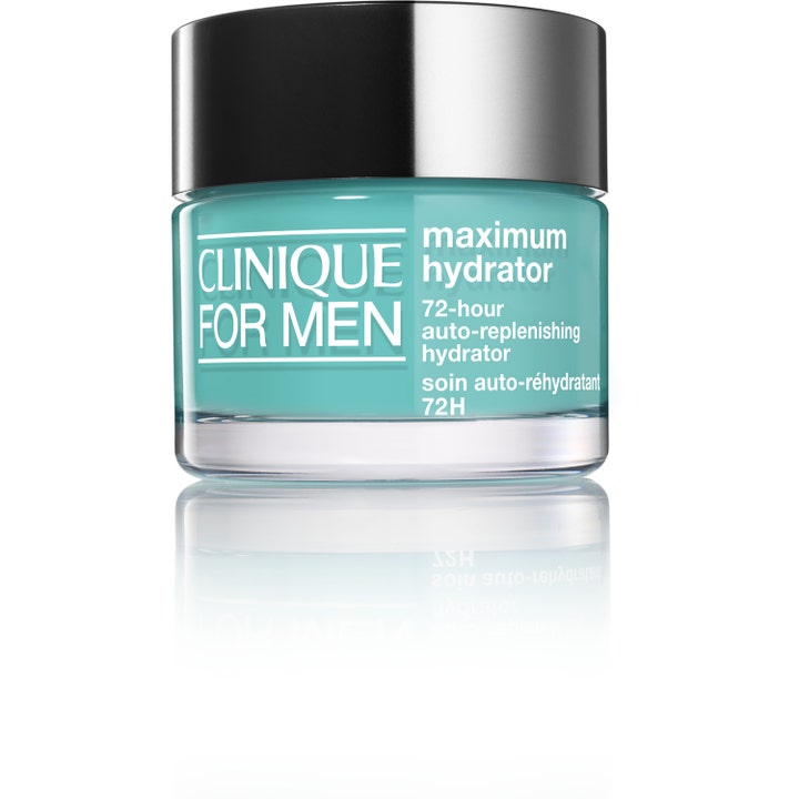 Clinique For Men Maximum Hydrator 72-Hour fuktighetsgivende ansiktsgel som gir intens fukt i glasskrukke med sort lokk.