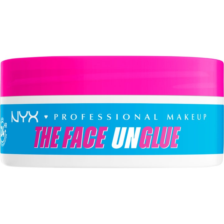 NYX Professional Makeup The Face Un-Glue fuktighetsgivende primer i hvit krukke med rosa lokk og blå etikett.