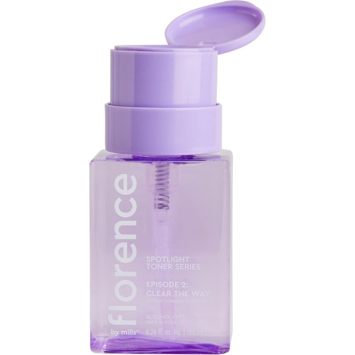 Florence by Mills Episode 2 Clear The Way 185 ml klargjørende toner i lilla plastflaske med åpen trykkpumpe