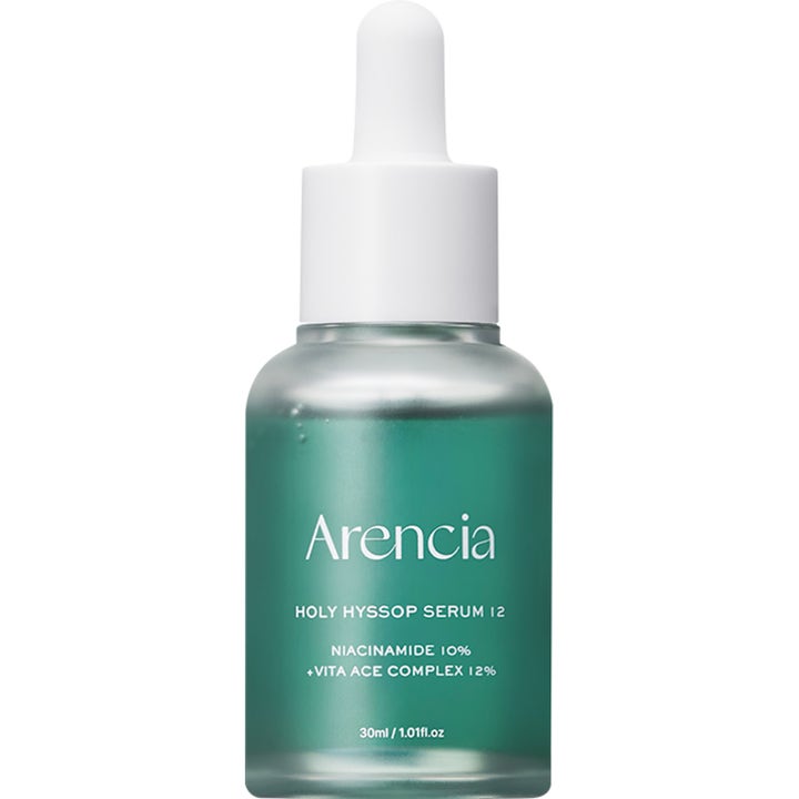 Arencia Holy Hyssop Serum 12 30ml utjevnende ansiktsserum med niacinamide i frostet glassflaske med hvit pipette