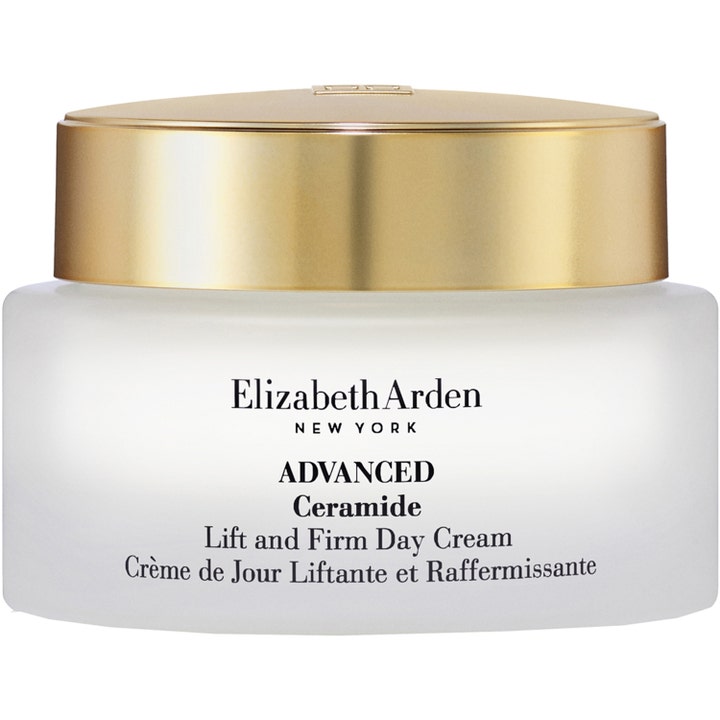 Elizabeth Arden Advanced Ceramide Lift and Firm Day Cream oppstrammende dagkrem i frostet glasskrukke med et flott gulllokk