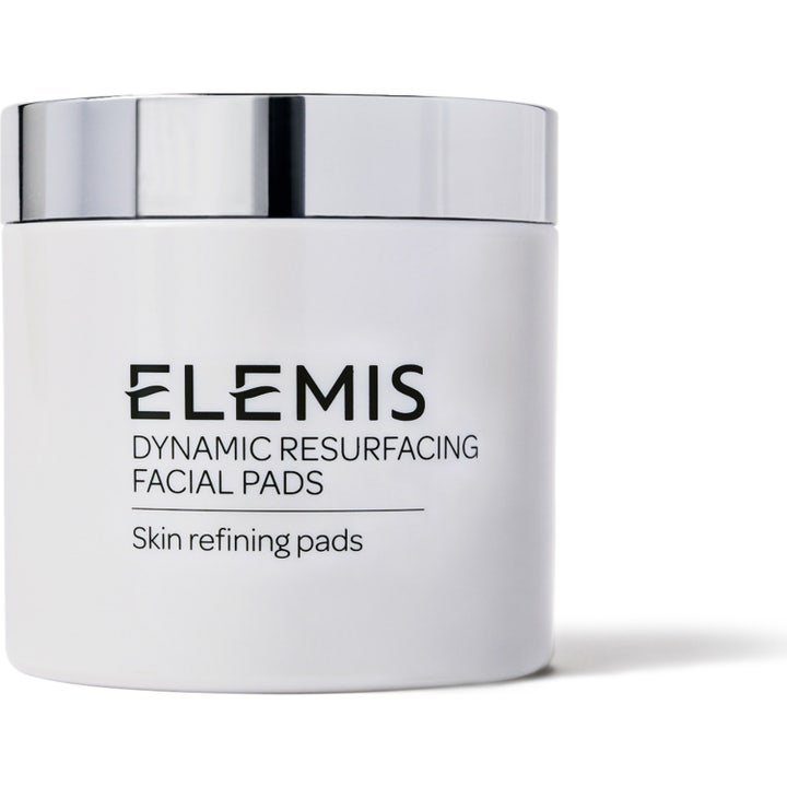 Elemis Dynamic Resurfacing Pads 60 stk eksfolierende pads i hvit krukke med sølvlokk som gir glød