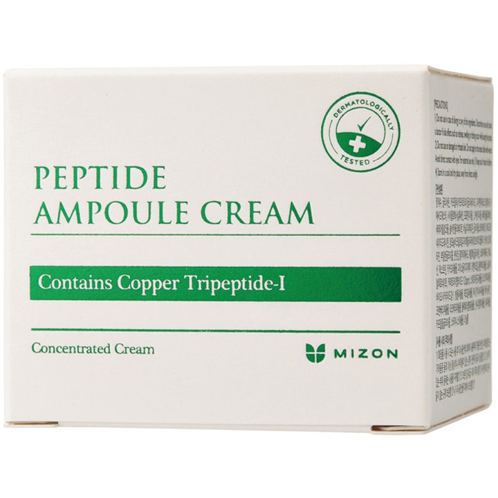 Mizon Peptide Ampoule Cream 50 ml styrkende ansiktskrem i hvit eske med grønn tekst og Copper Tripeptide-1