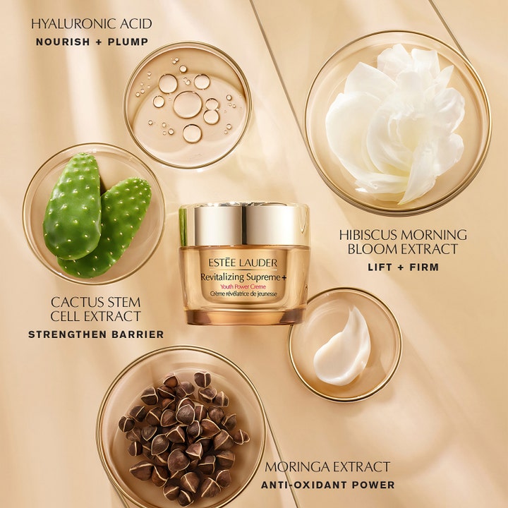 Estée Lauder Revitalizing Supreme+ Youth Power Creme 30 ml dagkrem i gullkrukke med hibiscus og moringaekstrakt