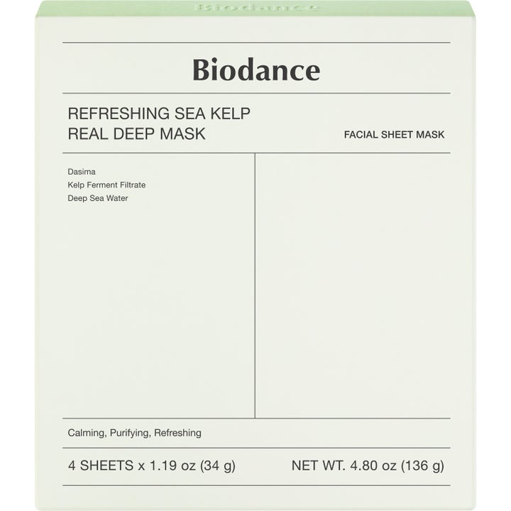 Biodance Refreshing Sea Kelp Real Deep Mask 4 stk beroligende sheetmaske i hvit og grønn eske