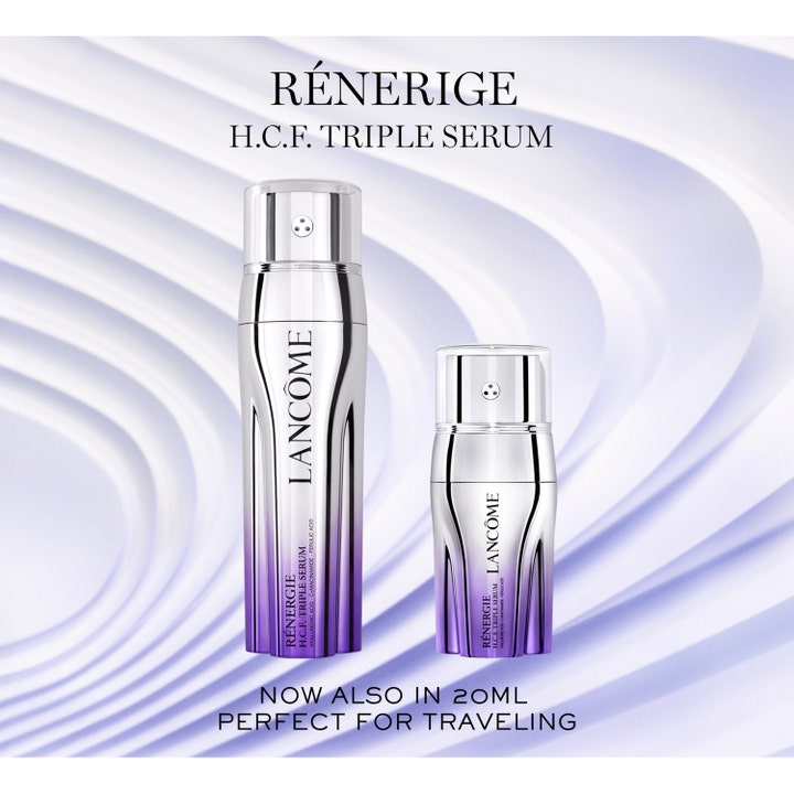 Lancôme Rénergie H.C.F. Triple Serum 50 ml og 20 ml anti-age serum med hyaluronsyre og niacinamid i sølvflasker