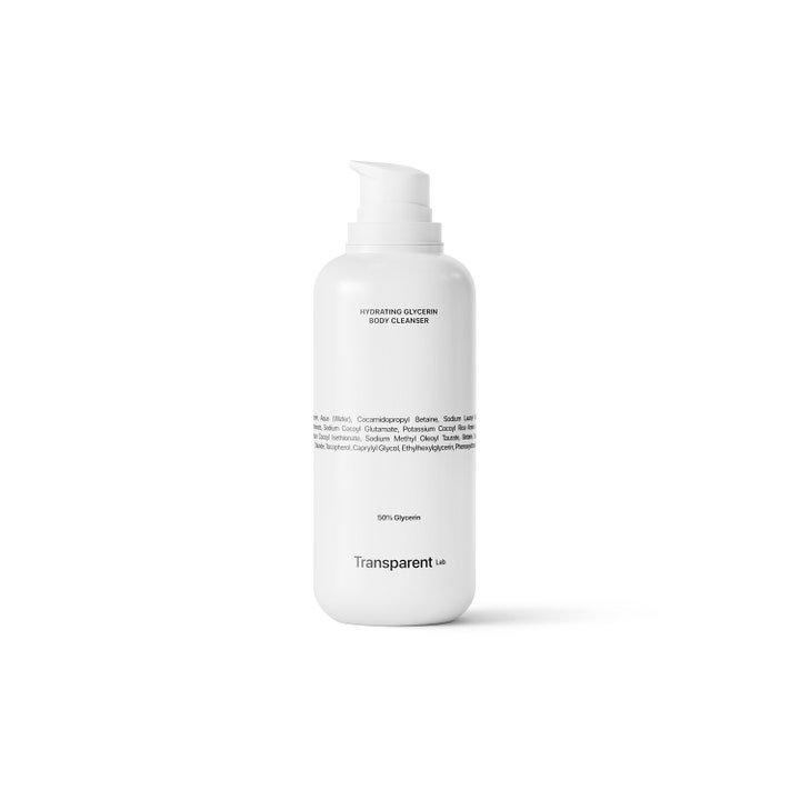 Transparent Lab Hydrating Glycerin Body Cleanser fuktighetsgivende kroppsrens i hvit pumpeflaske med 50 % glyserin