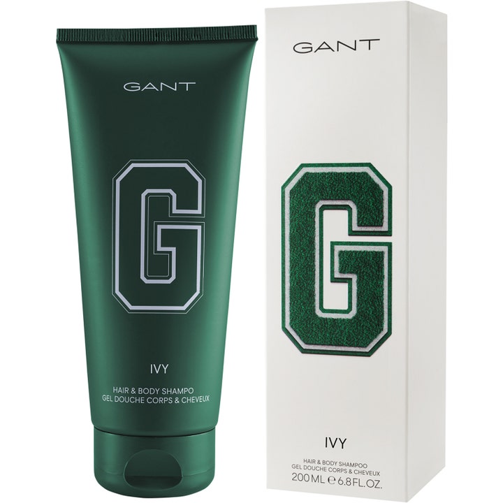 GANT Ivy Hair & Body Shower Gel 200 ml oppfriskende dusjsåpe i mørkegrønn tube og hvit eske med stor G-logo