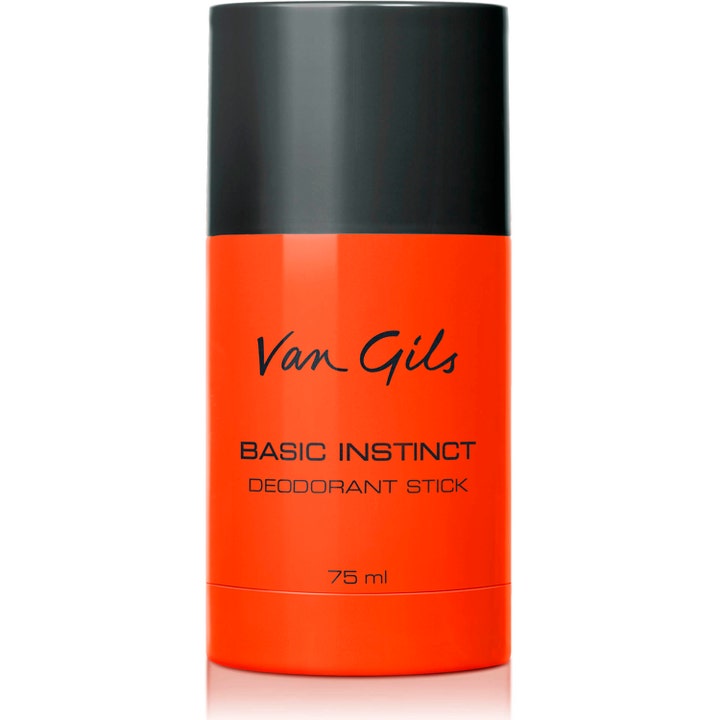 Van Gils Basic Instinct 75 ml deodorant stick for friskhet i en knalloransje beholder med svart lokk