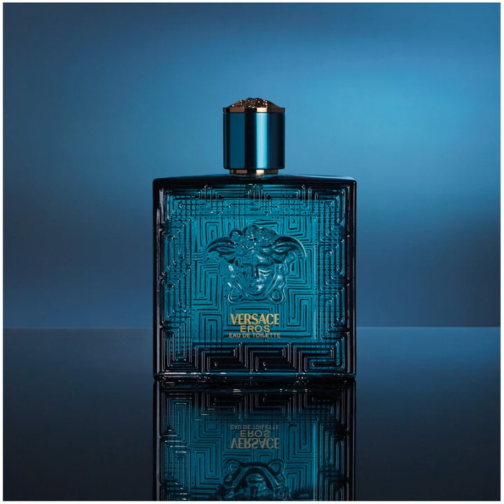 Versace Eros After Shave Balm 100 ml pleiende etterbarbering i ikonisk turkis glassflaske med gresk mønster