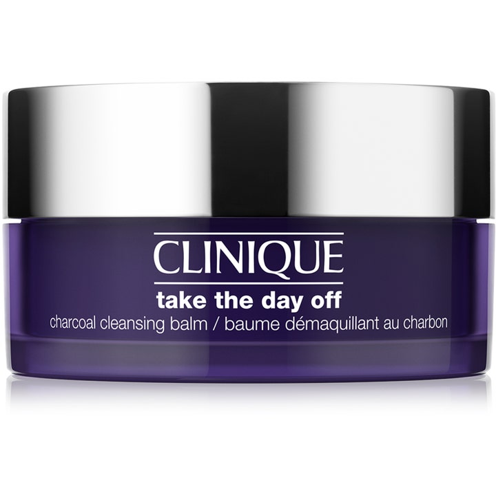 Clinique Take The Day Off Charcoal Cleansing Balm 125ml dyprensende ansiktsrens i mørk lilla krukke med sølvlokk