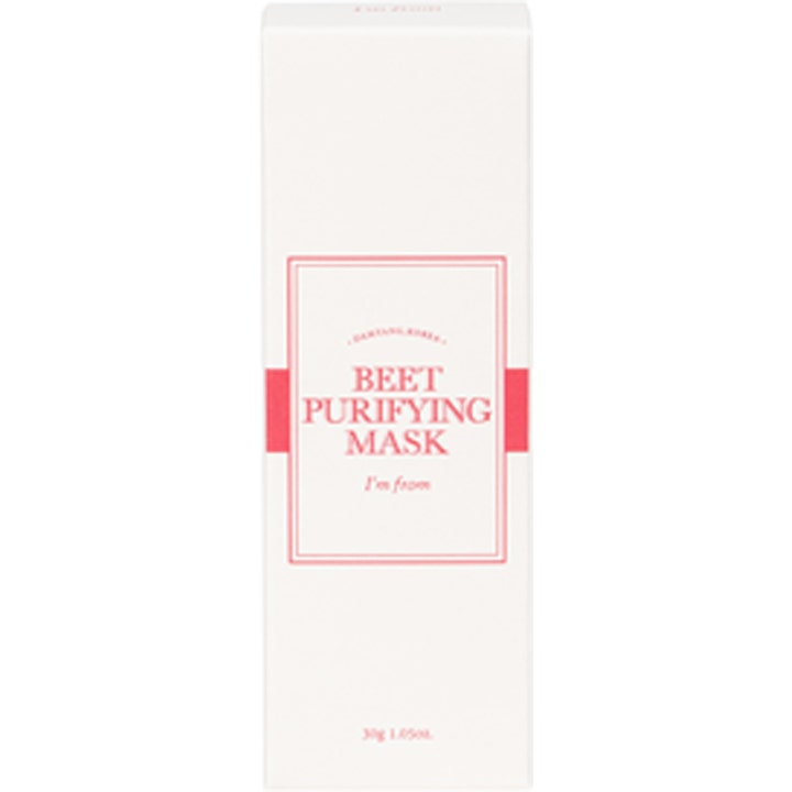 I'm From Beet Purifying Mask 30 ml rengjørende ansiktsmaske i hvit pappeske med rosa detaljer og rød tekst