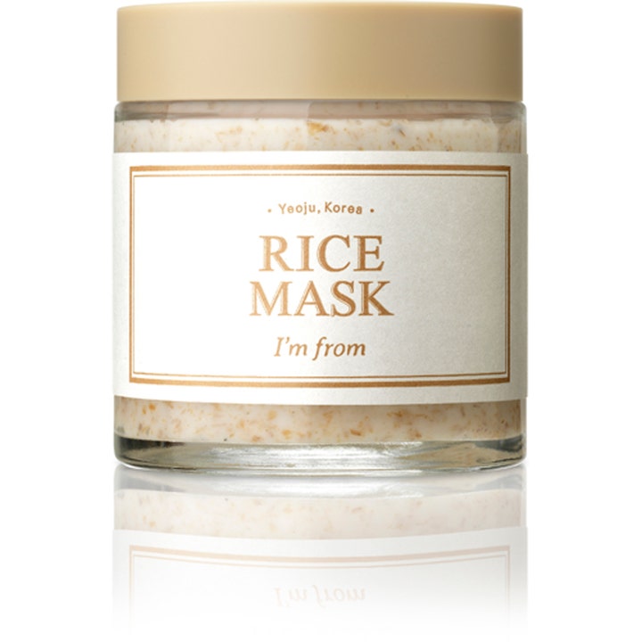 I'm From Rice Mask 110 g eksfolierende ansiktsmaske i glasskrukke med synlige korn og beige lokk