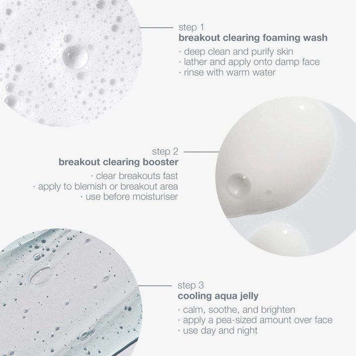 Dermalogica Clear Start Breakout Clearing Kit mot kviser viser tekstur av renseskum, booster og avkjølende gelé