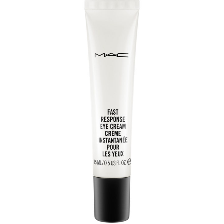 MAC Fast Response Eye Cream 15 ml oppstrammende øyekrem i hvit tube med sort kork og sort tekst.