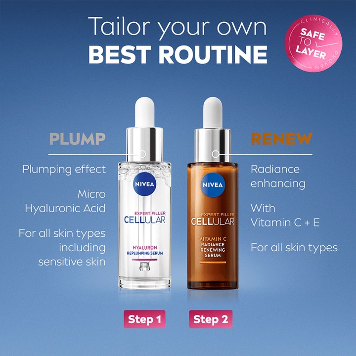 NIVEA Cellular Expert Filler Vitamin C 30 ml glødgivende serum i brun glassflaske med pipette