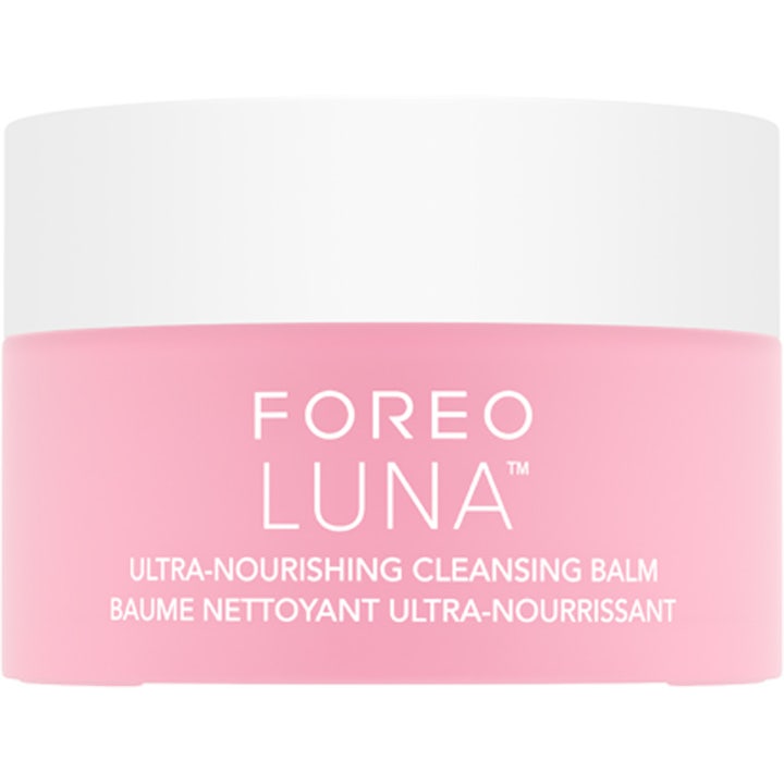 Foreo Luna Ultra-Nourishing Cleansing Balm nærende ansiktsrens i rosa krukke med hvitt lokk som pleier huden
