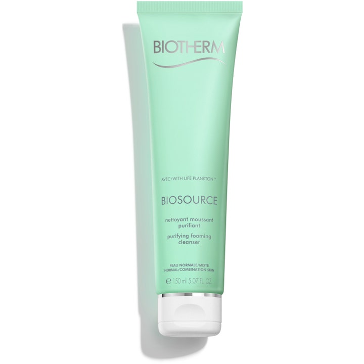 Biotherm Biosource Purifying Foaming Cleanser 150 ml rensende ansiktsrens i en lysegrønn tube med hvit kork.