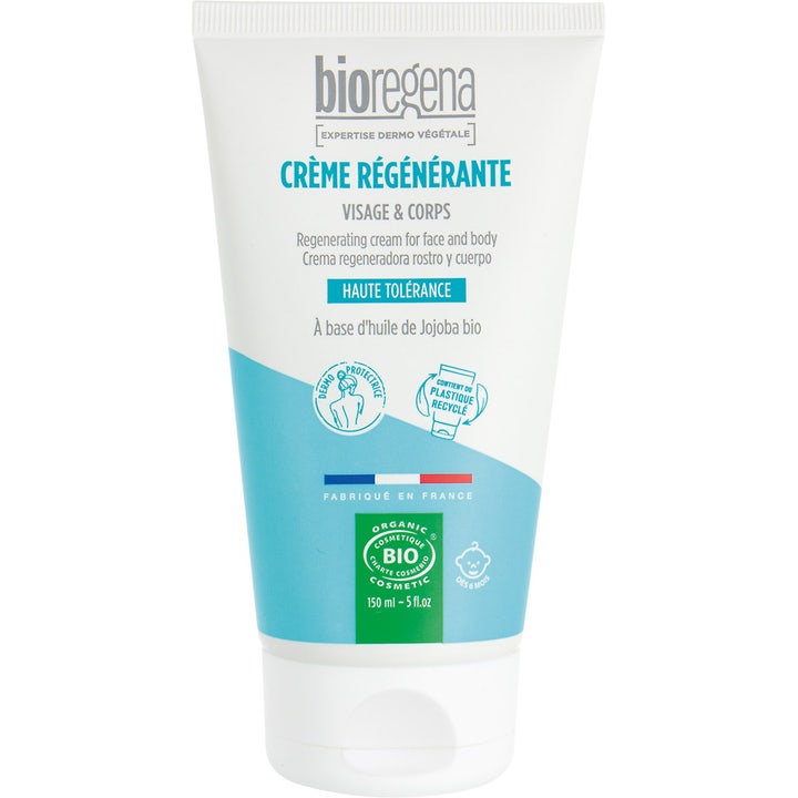 Bioregena Crème Régénérante 150 ml regenererende krem for ansikt og kropp i hvit plasttube med blå detaljer