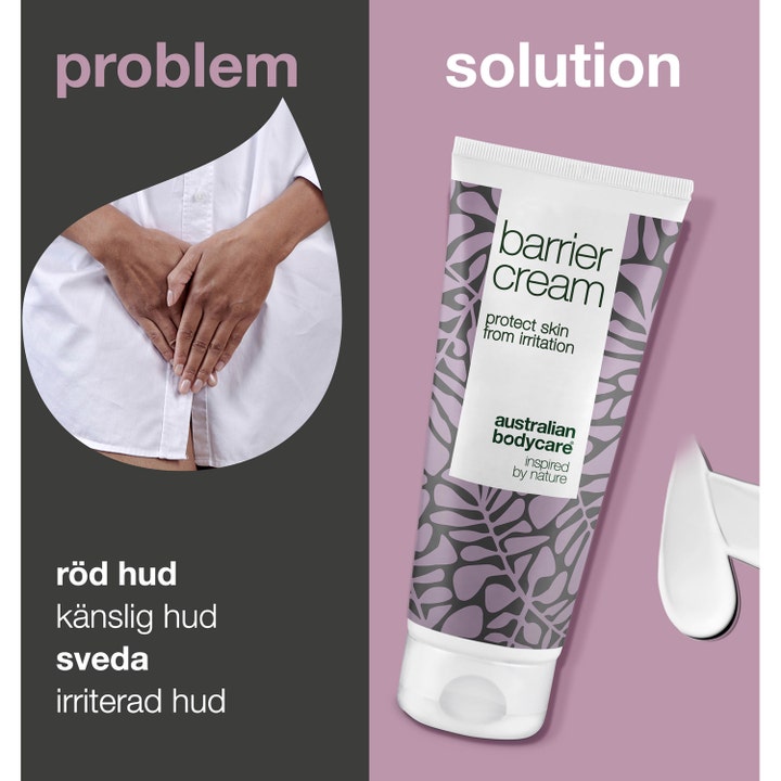 Australian Bodycare Barrier Cream 100 ml intimpleie mot rød og irritert hud i hvit tube med lilla mønster