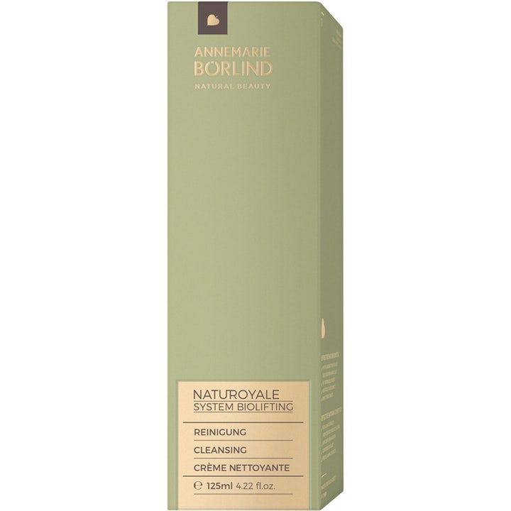 Annemarie Börlind Naturoyale Cleansing 125 ml ansiktsrengjøring i en olivengrønn eske med gulltekst og biolifting.
