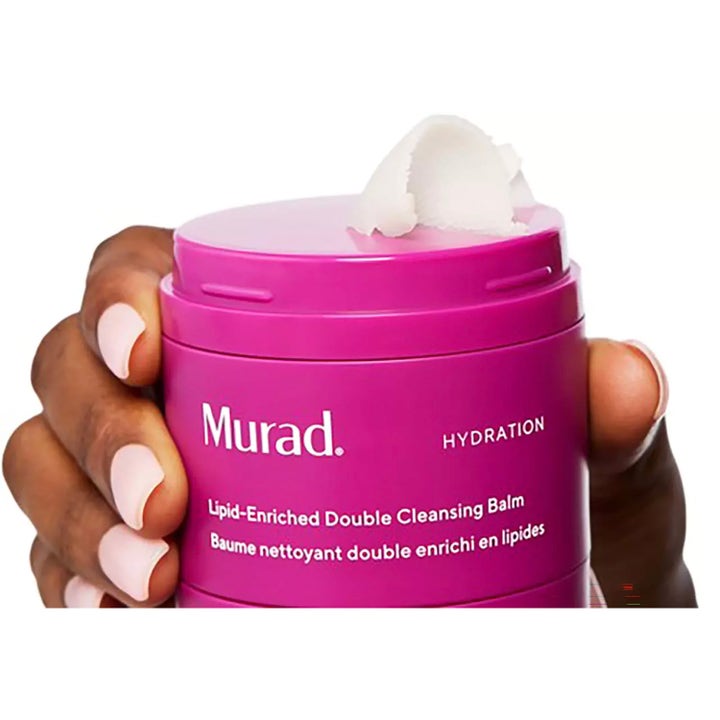 Murad Lipid-Enriched Double Cleansing Balm 50 ml fuktighetsgivende rensekrem i rosa krukke med hvit tekstur