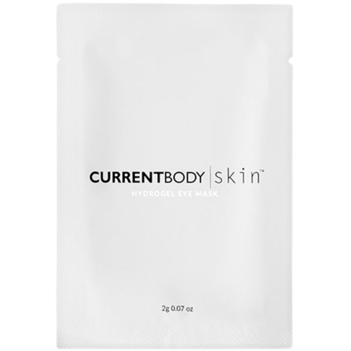 CurrentBody Skin Hydrogel Eye Mask 2g fuktighetsgivende øyemaske i en hvit rektangulær pose med svart tekst