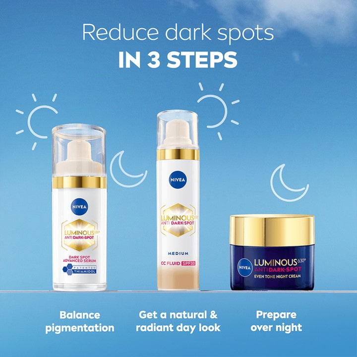NIVEA Luminous 630 Anti Dark-Spot CC Fluid 40 ml hudpleieserie i tre steg som reduserer mørke flekker og gir glød